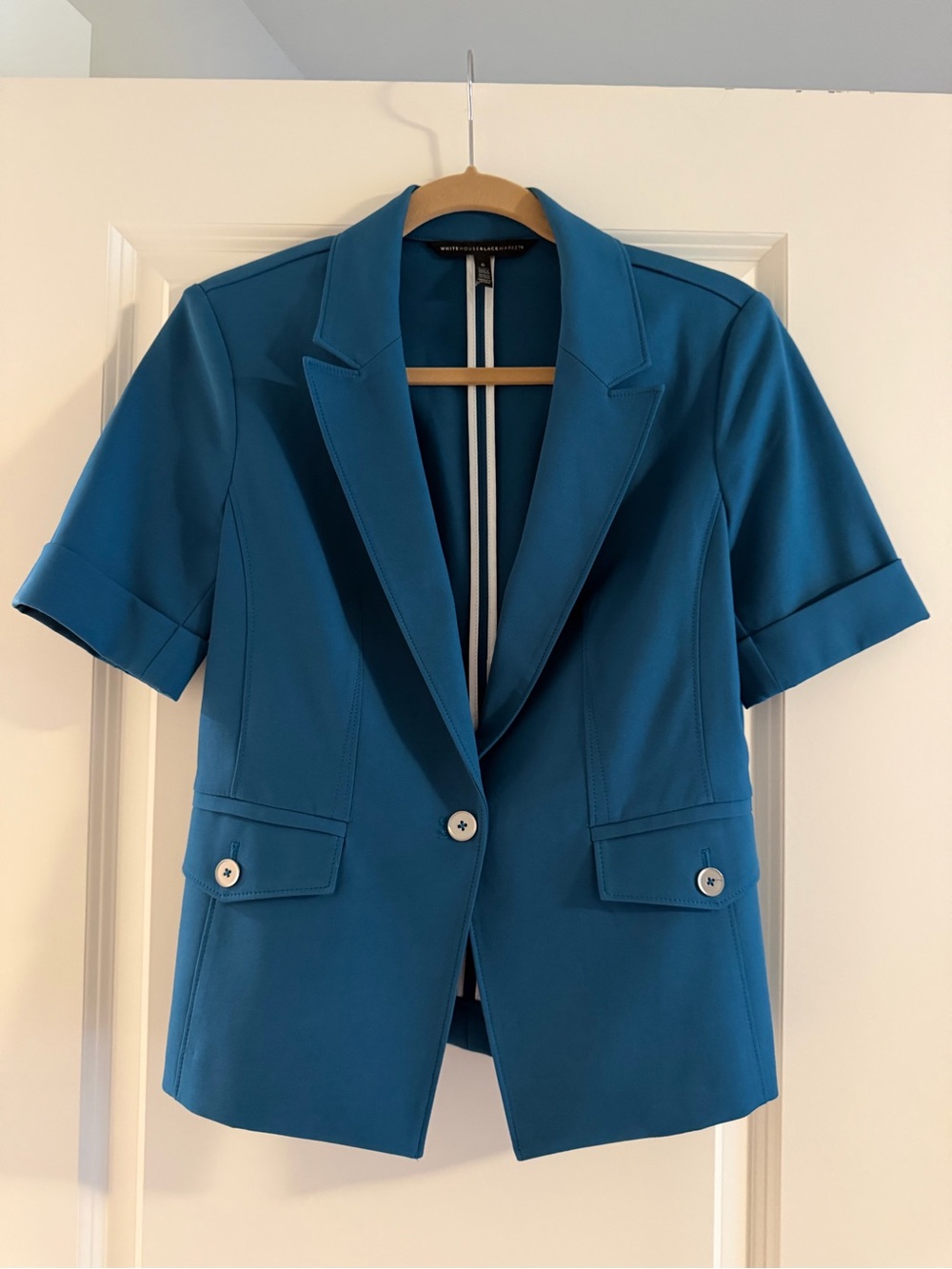 White House Black Market Teal Short-Sleeve Single-Button Blazer